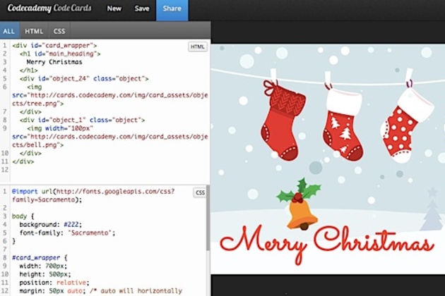 codecademy holiday card screenshot