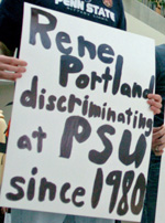 Students protest against Rene Portland